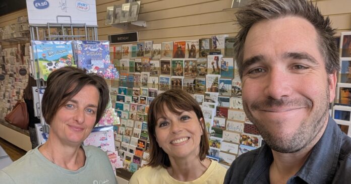 Greetings Today columnist Dave Langdon, pictured with Nic and Lisa at Celebrations Aylsham, appeared on BBC Radio Cambridgeshire