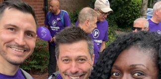 The Fellowship of the Walk takes on 20-mile challenge despite heatwave cancellation (l-r) Jon Davies, Adriana Lovesy and David Falkner